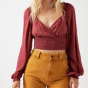 Red/White Long Sleeve Crop Top